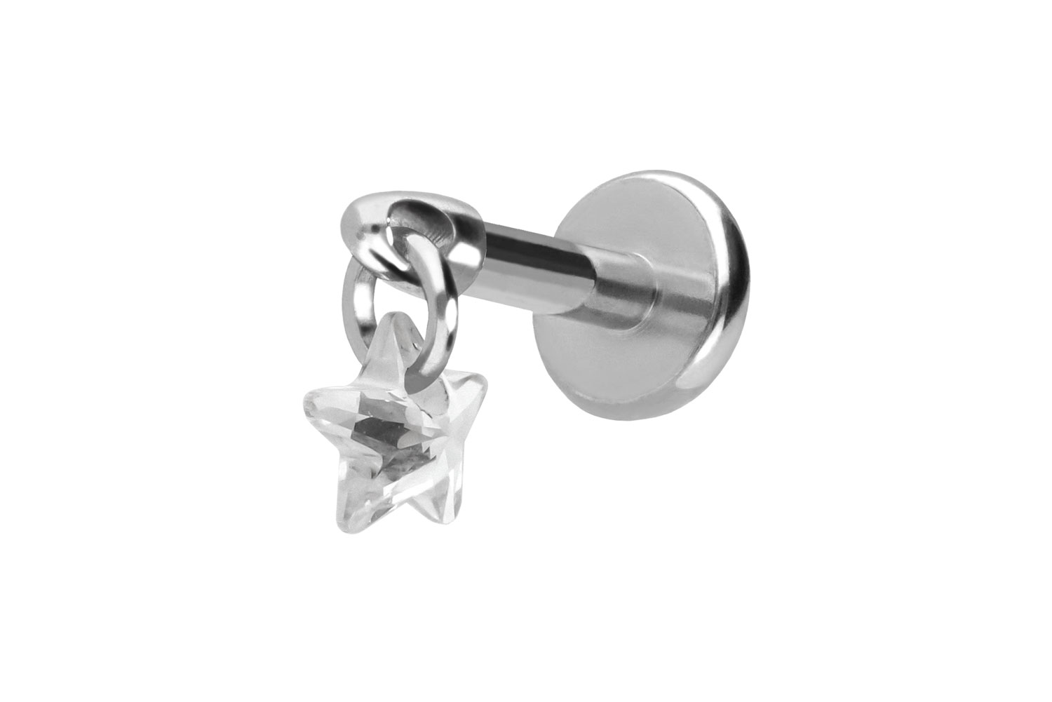 Titan Labret Piercing mit Push Fit KRISTALLSTERN